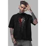 Sevbano Tasarım Spider-Man Örümcek Adam Film Kahramanı Ön Baskılı Unisex Oversize Tişört - Siyah - 2XL