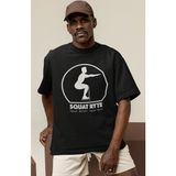 Sevbano Tasarım Squat Ryte Fitness Bodybuilding Sporcu Gym Baskılı Unisex Oversize Tişört - Siyah - XL