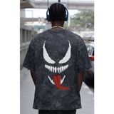 Sevbano Tasarım Venom Film Kahramanı Sırt Baskılı Unisex Oversize Eskitme Yıkamalı Tişört - Siyah - XS