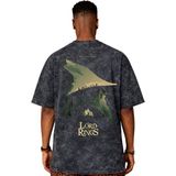Sevbano Tasarım Yüzüklerin Efendisi Gandalf Film Sırt Baskılı Unisex Oversize Eskitme Yıkamalı Tişört - Siyah - XL