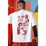 Sevbano The Weeknd Rapper Şarkıcı Sırt Baskılı Unisex Oversize Tişört - Beyaz - XS
