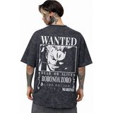 Sevbano Wanted Roronoa Zoro One Piece Anime Sırt Baskılı Unisex Oversize Eskitme Yıkamalı Tişört - Siyah - 3XL