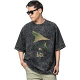 Sevbano Yüzüklerin Efendisi Gandalf Baskılı Unisex Oversize Vintage Yıkamalı Tişört - Siyah