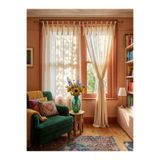 SEVCAN TEKSTİL İp Bağcıklı Vintage %100 Pamuklu Rustik Buldan Keten Perde Tek Kanat EnxBoy