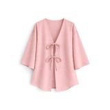 SevdeUgur Önü Bağlamalı Kimono Tunik – Oversize, Yeni Sezon, Rahat Kalıp Şık Tasarım - PEMBE