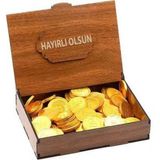 Sevdiklerinize Özel Ahşap Hediye Kutusunda Para Çikolata Hayırlı Olsun Yazılı