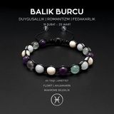 Seven Art Jewelry Doğal Taş Bileklik, Balık Burcu, Ay Taşı, Ametist, Akuamarin, Florit Taşı Makrome Bileklik Ayarlanabilir
