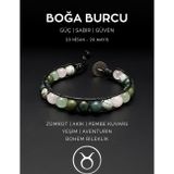 Seven Art Jewelry Doğal Taş Bileklik, Boğa Burcu Bohem Bileklik, Zümrüt, Akik, Pembe Kuvars, Yeşim ve Aventurin Taşlar