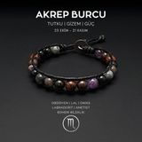 Seven Art Jewelry Doğal Taş Bileklik, El Yapımı Akrep Burcu Bohem Bileklik – Obsidyen, Lal, Oniks, Labradorit, Ametist