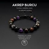 Seven Art Jewelry Doğal Taş Bİleklik, El Yapımı, Akrep Burcu Makrome Bileklik – Obsidyen, Lal, Oniks, Labradorit ve Am