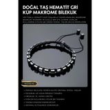 Seven Art Jewelry Doğal Taş Bİleklik, Gri Hematit Küp, Ayarlanabilir Makrome Bileklik, Erkek Bileklik, Kadın Bileklik