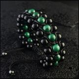 Seven Art Jewelry Doğal Taş Bileklik, Malakit (Malahit) Taşı ve Oniks 3 Sıra Bileklik, Erkek Bileklik, Kadın Bileklik