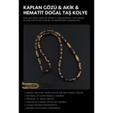 Seven Art Jewelry Doğal Taş Kaplan Gözü, Akik ve Hematit Taşı Silindir Kolye
