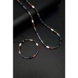 Seven Art Jewelry Doğal Taş Kolye & Bileklik Set, Kaplangözü, Akik, Kiwi (Jasper),Ametist, Havlit, Yıldız Taşı, Hint A
