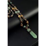 Seven Art Jewelry Doğal Taş Kolye, Yeşil Aventurin Uçlu Bohem Kolye, Erkek Kolye, Kadın Kolye