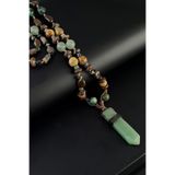 Seven Art Jewelry Doğal Taş Kolye, Yeşil Aventurin Uçlu Bohem Kolye, Erkek Kolye, Kadın Kolye