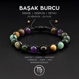 Seven Art Jewelry El Yapımı Başak Burcu Makrome Bileklik – Yeşim, Amazonit, Jasper, Ametist, Akik ve Turmalin Taşı