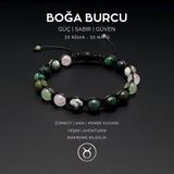 Seven Art Jewelry El Yapımı Boğa Burcu Makrome Bileklik – Zümrüt, Akik, Pembe Kuvars, Yeşim ve Aventurin Taşlı