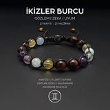 Seven Art Jewelry El Yapımı İkizler Burcu Makrome Bileklik – Akumarin, Sitrin, Kaplangözü, Ametist ve Florit Taşlı