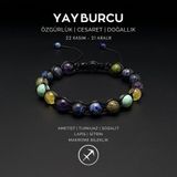 Seven Art Jewelry El Yapımı Yay Burcu Makrome Bileklik – Ametist, Turkuaz, Sodalit, Lapis ve Sitrin Taşlı