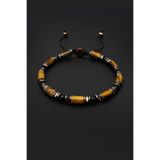 Seven Art Jewelry Kaplan Gözü ve Akik Taşı, Doğal Taş, Slim Bileklik, Makrome Bileklik, Ayarlanabilir