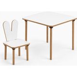 Seven Madame Bulut 2-5 Yaş Çocuk, Etkinlik ve Ders Çalışma Masa Sandalye Takımı, 1 Masa 1 Sandalye Yaz-Sil 50 x 50 cm Beyaz Mdf - Tavşan Sandalye