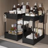Sevenblue 2'li Paket Lavabo Düzenleyici, Kancalı Banyo Dolabı Düzenleyici Altında, Mutfak Banyo için Çok Amaçlı Depolama Rafı, Siyah