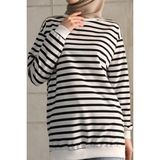 Sevenline Iki Iplikli Tesettür Tunik Çizgili Sweatshirt - Siyah - 2XL