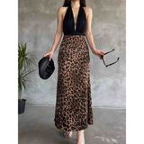 SEVENLINE Kadın Leopar Desenli Saten Etek - Leopar - Kahve - 2XL