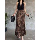 SEVENLINE Kadın Leopar Desenli Saten Etek - Leopar - Kahve - M