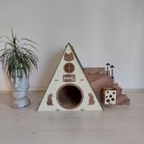 Seventeen Design Açık Kahverengi Krem Bungalov Kedi Evi, Bungalov Kedi Yuvası, Kedi Evi, Kedi Yuvası, Kedi Oyun Alanı