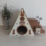 Seventeen Design Kahverengi Krem Bungalov Tavşan Evi, Bungalov Tavşan Yuvası, Tavşan Evi, Tavşan Yuvası, Tavşan Oyun Alanı