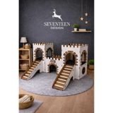 seventeen design Kale Şeklinde Ahşap Kedi ve Tavşan Evi, Çok Katlı Evcil Hayvan Yuvası ve Oyun Alanı