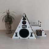 Seventeen Design Siyah Beyaz Bungalov Tavşan Evi, Bungalov Tavşan Yuvası, Tavşan Evi, Tavşan Yuvası, Tavşan Oyun Alanı - Siyah - Beyaz