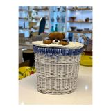 Sever BEYAZ PELUŞ DETAY OVAL HASIR ÇAMAŞIR/OYUNCAK SEPETİ 43X30X40CM