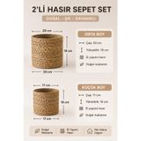 sever ithalat 2'li Hasır Jüt Sepet Seti - Makyaj ve Banyo Düzenleyici & Küçük Saksı Kılıfı