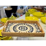 Sever Siyah Beyaz Geometrik Rattan Sedefli Tepsi 26X36X5CM - 1 Adet