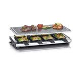 Severın Raclette Doğal Izgara Taşlı, Elektrikli Masa Izgarası, 8 Kişilik Izgara Plakalı Ve 8 Tavalı Raclette, Plastik/Paslanmaz Çelik, Siyah, Rg 2374