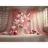 Sevgi Dolu Arka Plan: Pembe ve Kırmızı Kalplerle 200X150CM, Stüdyo Fonu - -