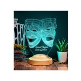 Sevgi Lambası Sock Ve Buskin Sembolü Led Lamba, 3 Boyutlu Maske, Tiyatro Sanatçısına Hediye Led Lamba