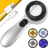 Sevgift 8690 Skalalı Işıklı Büyüteç 30X Şarj Edilebilir | 4 Renkli Led - Gri