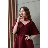 SEVGİHELLAÇ VERA Kadın Pelerinli Bordo Midi Boy Kloş Abiye Elbise