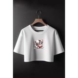 Sevgili Ayıcık Baskılı Crop - Beyaz - XL