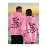 Sevgili Çift Kombin Ayıcık Baskılı Kapüşonlu Sweatshirt 2Li Set Takım 3 İplik