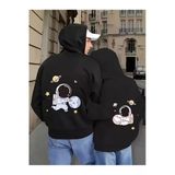 Sevgili Çift Kombini Astronot Temalı Siyah Hoodie Takımı – Pamuklu Oversize Sweatshirt 2'Li Set