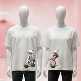 Sevgili Çift Kombini Baskılı Bisiklet Yaka Geniş Kalıp Unisex Tshirt - Beyaz - XL