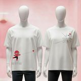 Sevgili Çift Kombini Baskılı Bisiklet Yaka Geniş Kalıp Unisex Tshirt - Beyaz