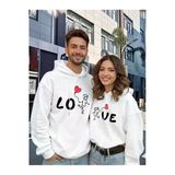 Sevgili Çift Kombini Love Baskılı Kapüşonlu Sweatshirt 2Li Set Takım 3 İplik Pamuk