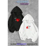 Sevgili Çift Kombini Me&You Puzzle Baskılı Kapüşonlu Sweatshirt 2li Set Takım
