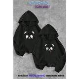 Sevgili Çift Kombini Panda Baskılı Kapüşonlu Sweatshirt 2li Set Takım